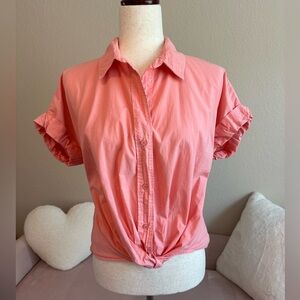 Stateside Poplin top Womens XS front twist button-up peach or crisp white shirt